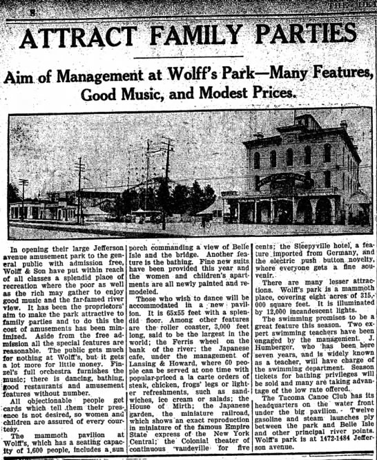 Wolffs Amusement Park - 1906 Article On Park
